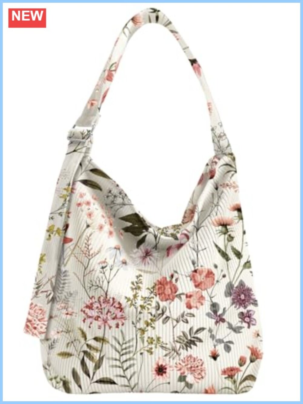 Corduroy Hobo Bag for Women Large Zipper Tote Handbag Adjustable Strap